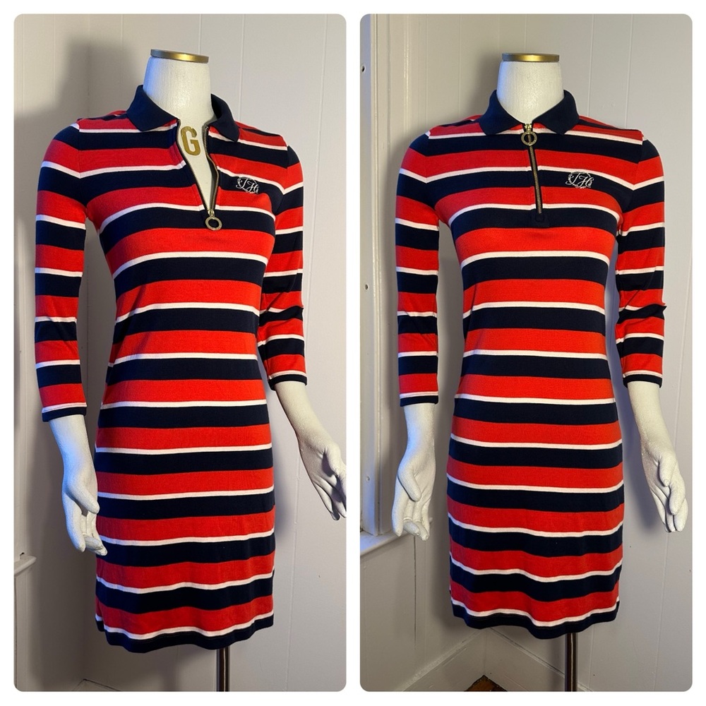TOMMY HILFIGER Striped Cotton Zip Front Dress